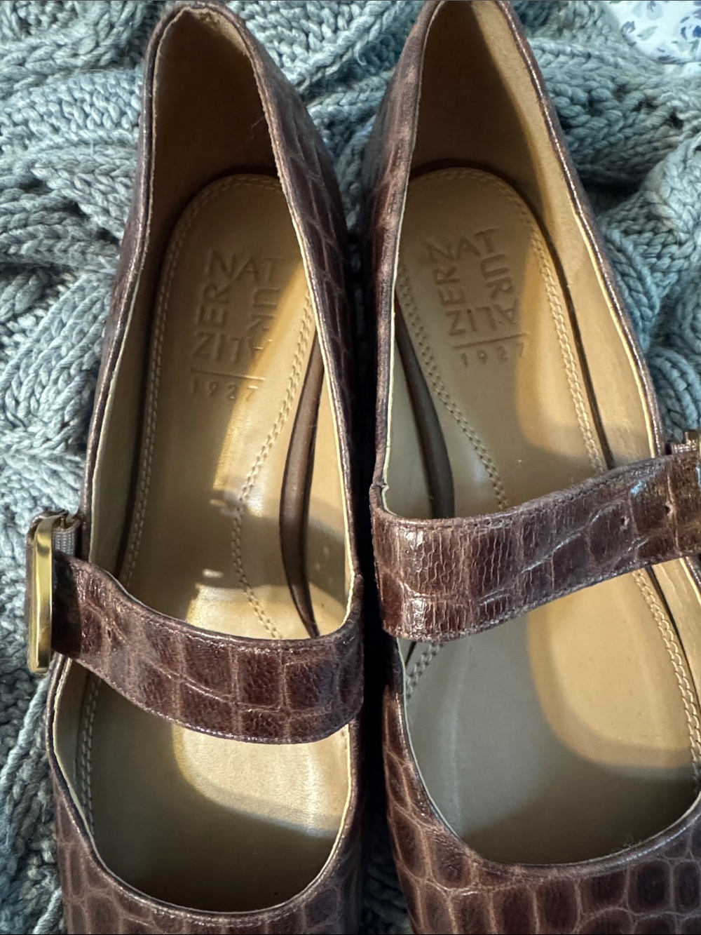 Naturalizer Brown Croc-Embossed Mary Jane Flats-like new - Picture 7 of 9